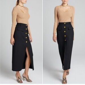 90s Vintage Fleur Bleue Long Navy Military Style Skirt